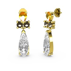 Şana Damla Küpe - Swarovski, sitrin ve dumanlı kuvars 14 ayar altın küpe #hj3ye