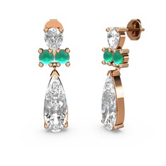 Beyaz zirkon, swarovski ve kök zümrüt 14 ayar rose altın küpe