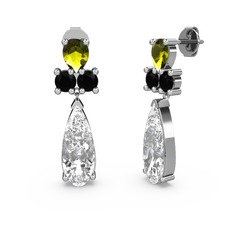 Swarovski, peridot ve siyah zirkon 18 ayar beyaz altın küpe
