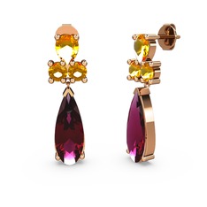 Şana Damla Küpe - Rodolit garnet ve sitrin 8 ayar rose altın küpe #hqjjm