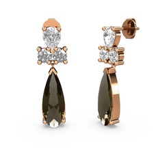 Şana Damla Küpe - Dumanlı kuvars ve swarovski 14 ayar rose altın küpe #ig00fm