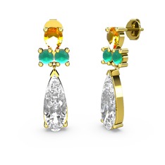 Şana Damla Küpe - Swarovski, sitrin ve kök zümrüt 14 ayar altın küpe #ik6ewj