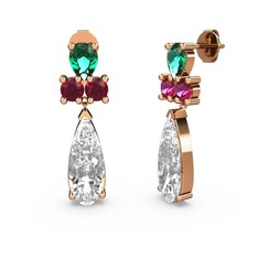 Şana Damla Küpe - Swarovski, yeşil kuvars ve rodolit garnet 18 ayar rose altın küpe #iz9j02