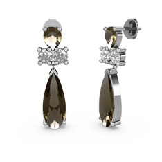 Dumanlı kuvars ve swarovski 18 ayar beyaz altın küpe