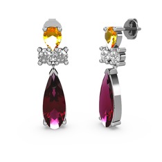 Şana Damla Küpe - Rodolit garnet, sitrin ve swarovski 14 ayar beyaz altın küpe #j7dwn6