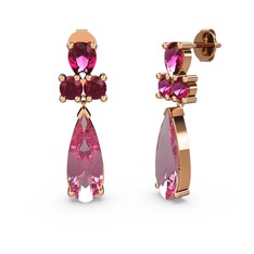Pembe kuvars ve rodolit garnet 925 ayar rose altın kaplama gümüş küpe