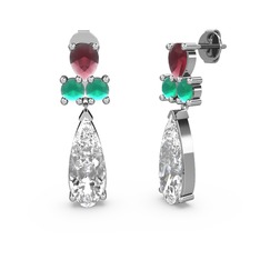 Şana Damla Küpe - Swarovski, kök yakut ve kök zümrüt 8 ayar beyaz altın küpe #jb40ei