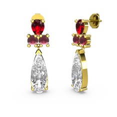 Şana Damla Küpe - Swarovski, garnet ve kök yakut 8 ayar altın küpe #js0zia
