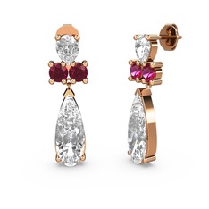 Şana Damla Küpe - Swarovski, beyaz zirkon ve rodolit garnet 8 ayar rose altın küpe #jvabya