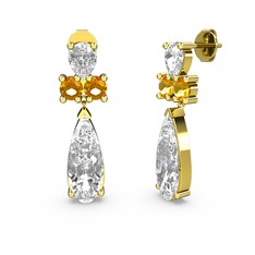 Beyaz zirkon, swarovski ve sitrin 8 ayar altın küpe