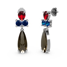 Şana Damla Küpe - Dumanlı kuvars, garnet ve lab safir 14 ayar beyaz altın küpe #jyrm6u