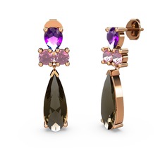 Şana Damla Küpe - Dumanlı kuvars, ametist ve pembe kuvars 18 ayar rose altın küpe #jysc1l