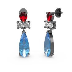 Şana Damla Küpe - Akuamarin, garnet ve swarovski 925 ayar siyah rodyum kaplama gümüş küpe #k64q4v