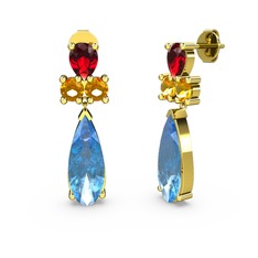 Şana Damla Küpe - Akuamarin, garnet ve sitrin 925 ayar altın kaplama gümüş küpe #kdlinf