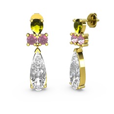 Şana Damla Küpe - Swarovski, peridot ve pembe kuvars 925 ayar altın kaplama gümüş küpe #kils2j