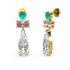 Şana Damla Küpe - Swarovski, kök zümrüt ve pembe kuvars 925 ayar altın kaplama gümüş küpe #kv0gvw