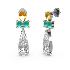 Şana Damla Küpe - Swarovski, sitrin ve kök zümrüt 8 ayar beyaz altın küpe #kwdyoo