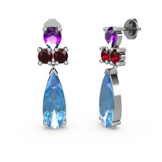 Şana Damla Küpe - Akuamarin, ametist ve garnet 925 ayar gümüş küpe #kxzcf7