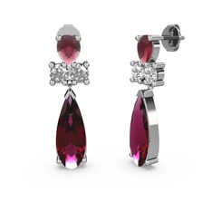 Şana Damla Küpe - Rodolit garnet, kök yakut ve swarovski 14 ayar beyaz altın küpe #l2ngwg