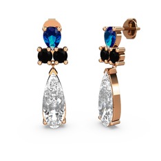 Şana Damla Küpe - Swarovski, lab safir ve siyah zirkon 18 ayar rose altın küpe #l2pwb9