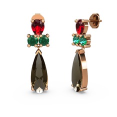 Şana Damla Küpe - Dumanlı kuvars, garnet ve yeşil kuvars 8 ayar rose altın küpe #l5io0b