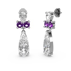 Şana Damla Küpe - Beyaz zirkon ve ametist 18 ayar beyaz altın küpe #lqeyi1