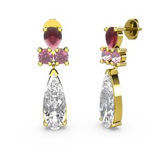 Şana Damla Küpe - Swarovski, kök yakut ve pembe kuvars 925 ayar altın kaplama gümüş küpe #lyls1b