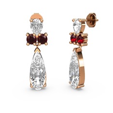 Şana Damla Küpe - Swarovski, beyaz zirkon ve garnet 14 ayar rose altın küpe #lyp1s6