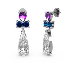 Şana Damla Küpe - Swarovski, ametist ve lab safir 8 ayar beyaz altın küpe #mg2c1x