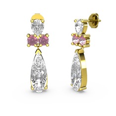 Şana Damla Küpe - Swarovski, beyaz zirkon ve pembe kuvars 8 ayar altın küpe #mte2bx