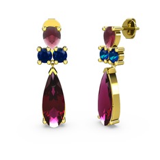 Şana Damla Küpe - Rodolit garnet, kök yakut ve lab safir 925 ayar altın kaplama gümüş küpe #mtvadd