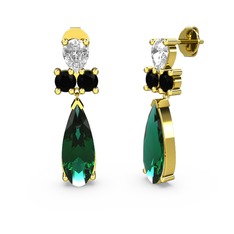 Şana Damla Küpe - Yeşil kuvars, swarovski ve siyah zirkon 8 ayar altın küpe #nioufb