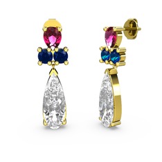 Şana Damla Küpe - Swarovski, rodolit garnet ve lab safir 14 ayar altın küpe #nkwifa
