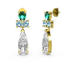 Şana Damla Küpe - Swarovski, yeşil kuvars ve akuamarin 8 ayar altın küpe #nq0i0d