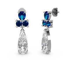 Şana Damla Küpe - Swarovski ve lab safir 8 ayar beyaz altın küpe #oabht8