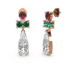 Şana Damla Küpe - Swarovski, kök yakut ve yeşil kuvars 14 ayar rose altın küpe #oyft1b