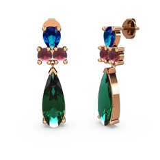 Şana Damla Küpe - Yeşil kuvars, lab safir ve kök yakut 8 ayar rose altın küpe #p0va0t