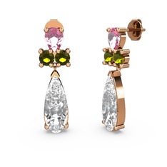 Swarovski, pembe kuvars ve peridot 8 ayar rose altın küpe
