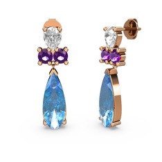 Şana Damla Küpe - Akuamarin, swarovski ve ametist 14 ayar rose altın küpe #pbt73h