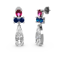 Swarovski, rodolit garnet ve lab safir 8 ayar beyaz altın küpe