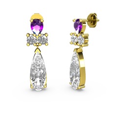Şana Damla Küpe - Beyaz zirkon, ametist ve swarovski 18 ayar altın küpe #q6b7sr