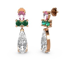 Şana Damla Küpe - Swarovski, pembe kuvars ve yeşil kuvars 14 ayar rose altın küpe #q8k63a