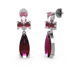 Şana Damla Küpe - Rodolit garnet, pembe kuvars ve kök yakut 8 ayar beyaz altın küpe #qir0ul