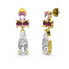 Şana Damla Küpe - Swarovski, pembe kuvars ve kök yakut 925 ayar altın kaplama gümüş küpe #qm1dym