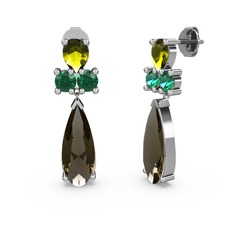 Şana Damla Küpe - Dumanlı kuvars, peridot ve yeşil kuvars 18 ayar beyaz altın küpe #qrfkpt