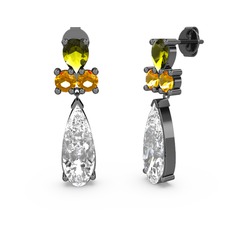 Şana Damla Küpe - Swarovski, peridot ve sitrin 925 ayar siyah rodyum kaplama gümüş küpe #qvdsl5