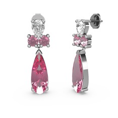Pembe kuvars ve swarovski 8 ayar beyaz altın küpe
