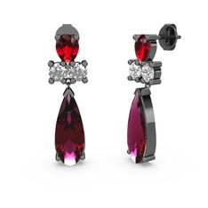 Şana Damla Küpe - Rodolit garnet, garnet ve swarovski 925 ayar siyah rodyum kaplama gümüş küpe #r13zwu