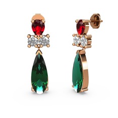 Şana Damla Küpe - Yeşil kuvars, garnet ve swarovski 8 ayar rose altın küpe #r1sv5s