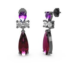 Şana Damla Küpe - Rodolit garnet, ametist ve swarovski 925 ayar siyah rodyum kaplama gümüş küpe #r6wk38
